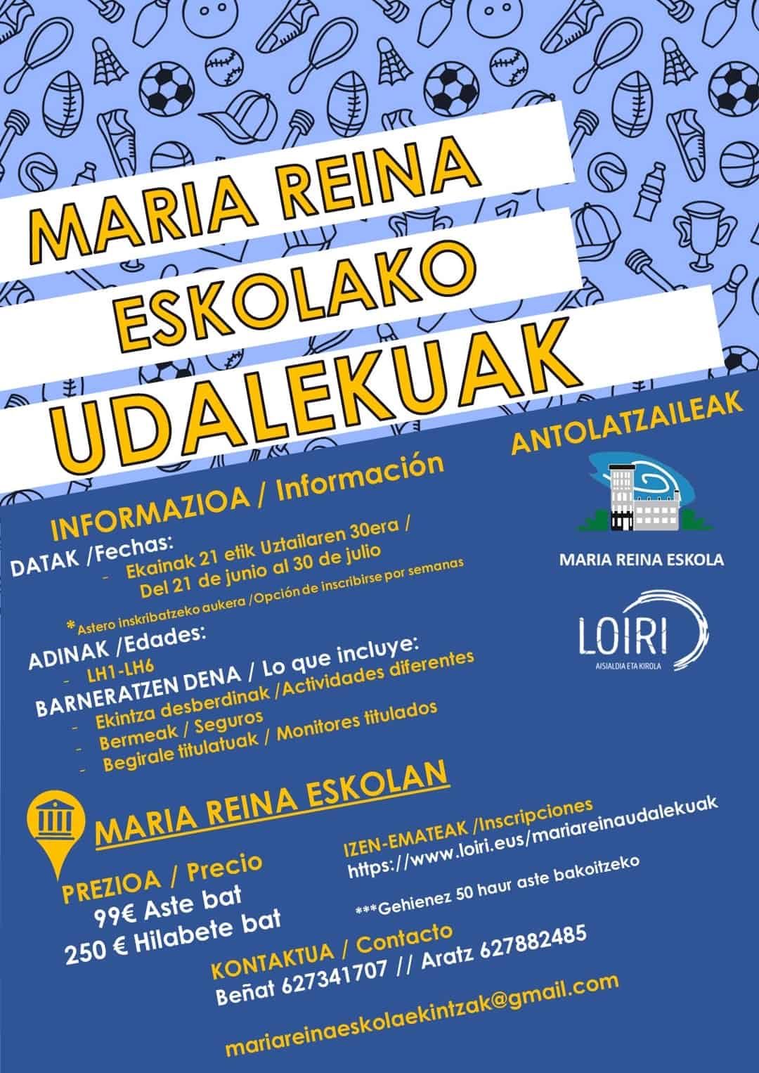 Maria Reina Udalekuak 2021 kartela Maria Reina Udalekuak 2021 kartela